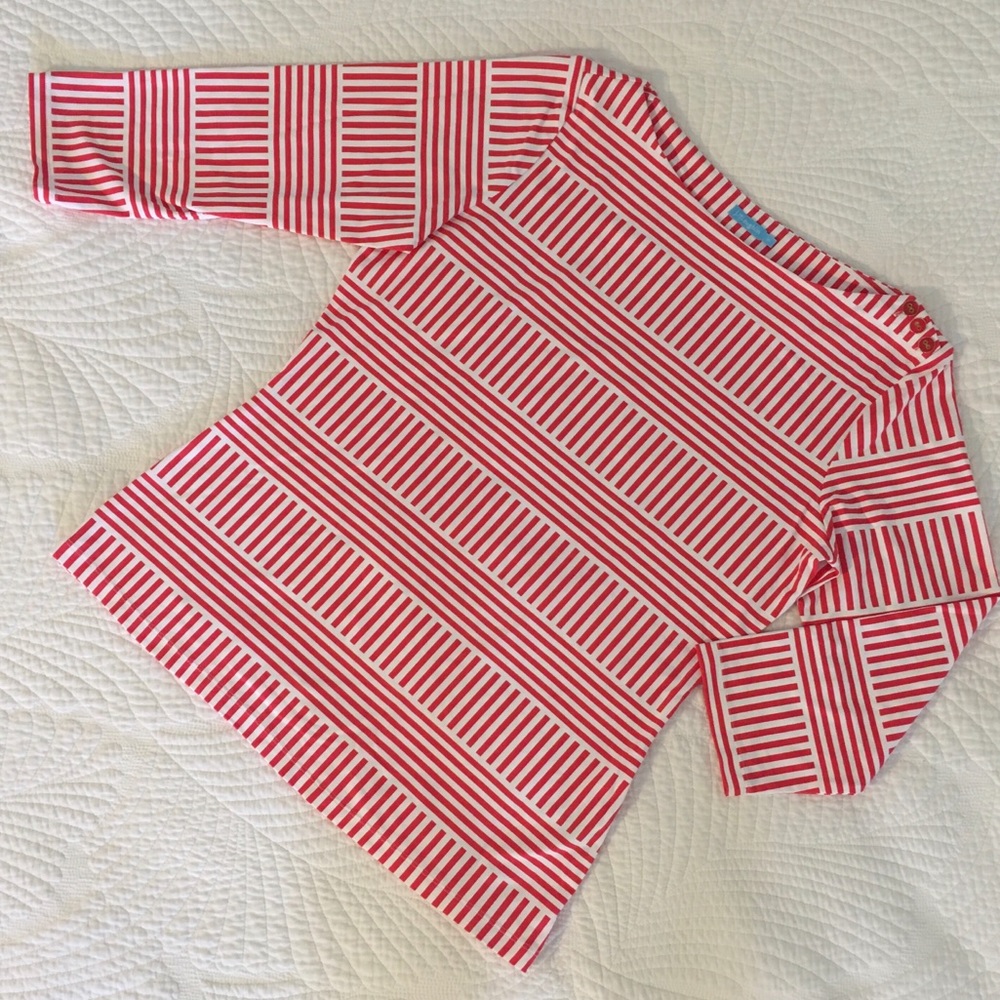 J. McLaughlin Coral and White Boatneck Tee